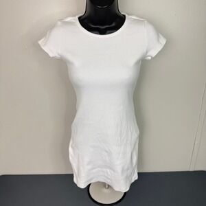 Princess Polly Dress Womens 2 White Ribbed Mini Short Sleeve Crew Neck Cotton